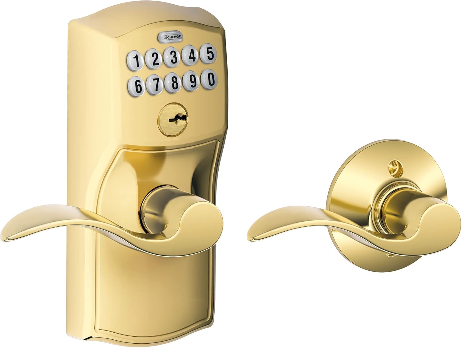 SCHLAGE FE595 CAM 619 GEO Camelot Keypad Entry with Flex-Lock and Georgian Style Knobs, Satin Nickel