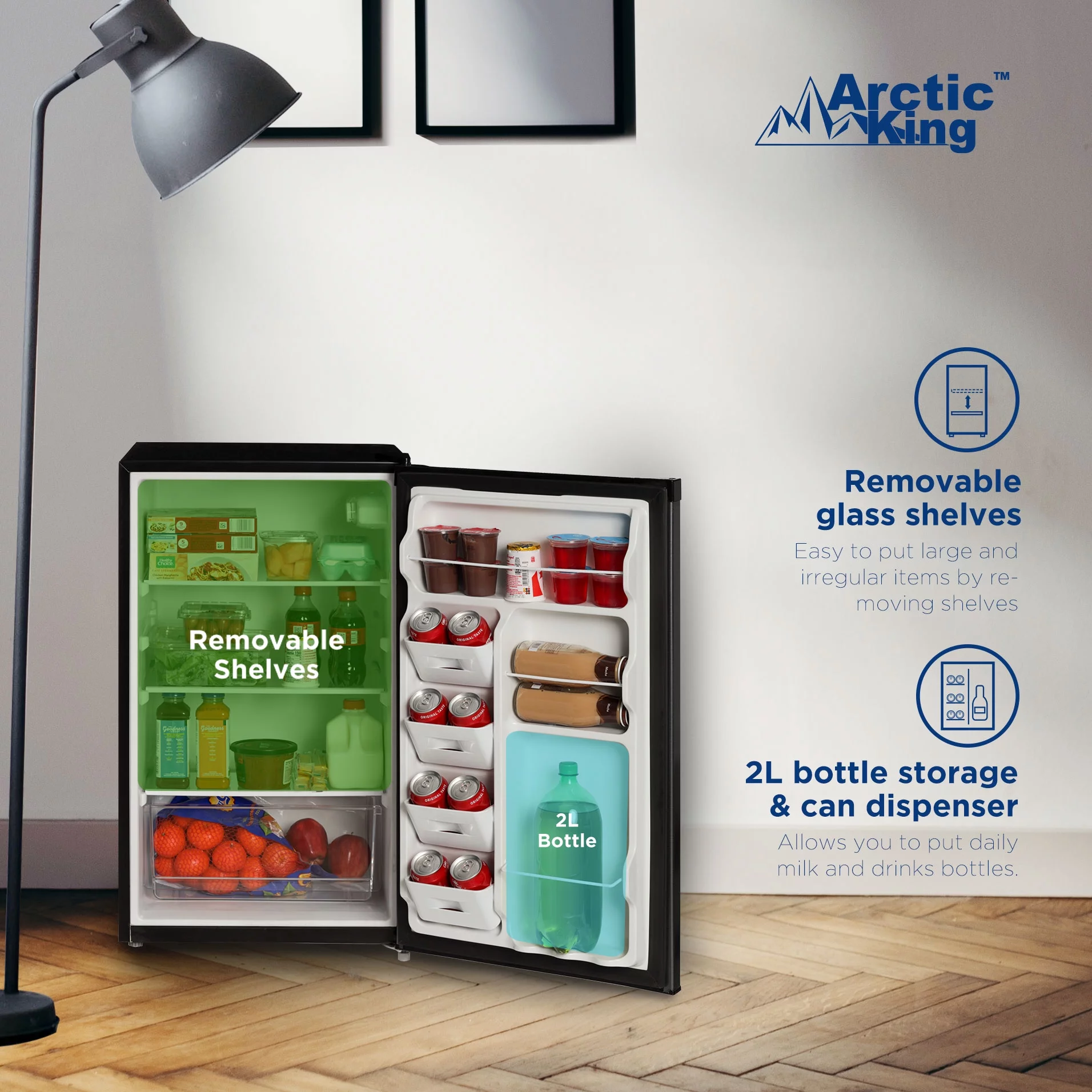 Arctic King 4.4 Cu ft One-Door No Freezer Mini Fridge, Black Stainless Steel Look E-Star, ARM44A5ASL