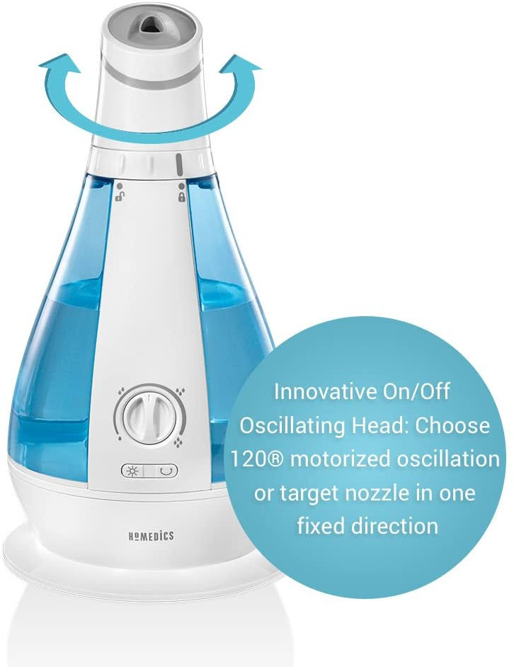 Homedics Cool Mist Oscillating Ultrasonic Humidifier | 120-Degree Rotation, 1 Gallon Tank