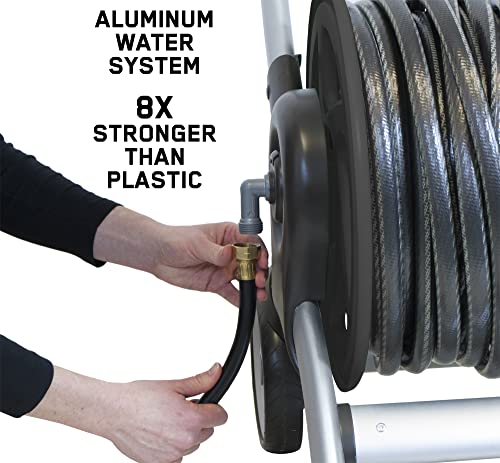 AMES 2518000 Reel Cart, NeverLeak Design, Holds 200 ft. of 5/8 in. Garden Hose, Heavy Duty Aluminum, Silver