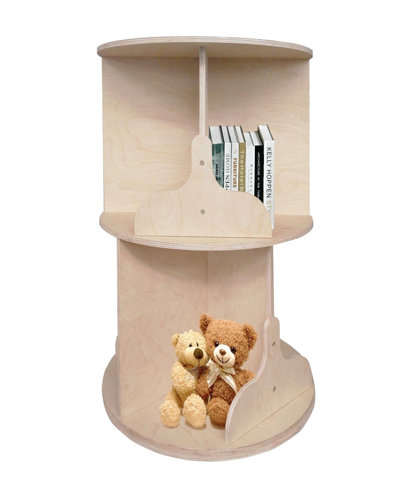 Two-Tier Round Bookshelf Wooden Bookcase Book Read-A-Round, Natural Finish 18540