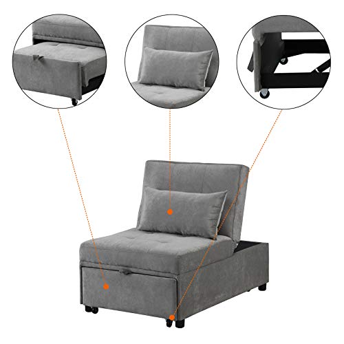 Sofa Bed,Folding Ottoman Sleeper Bed,4 in 1 Multi-function Faux Leather Convertible Chair Recliner Sofa with Pillow,for Living Room/Small Room Apartment