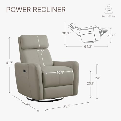 Power Leather Recliner Chair with USB Port Electric Swivel Rocker Nursery Glider Sofa for Living Room Bedroom, Terracotta Brown