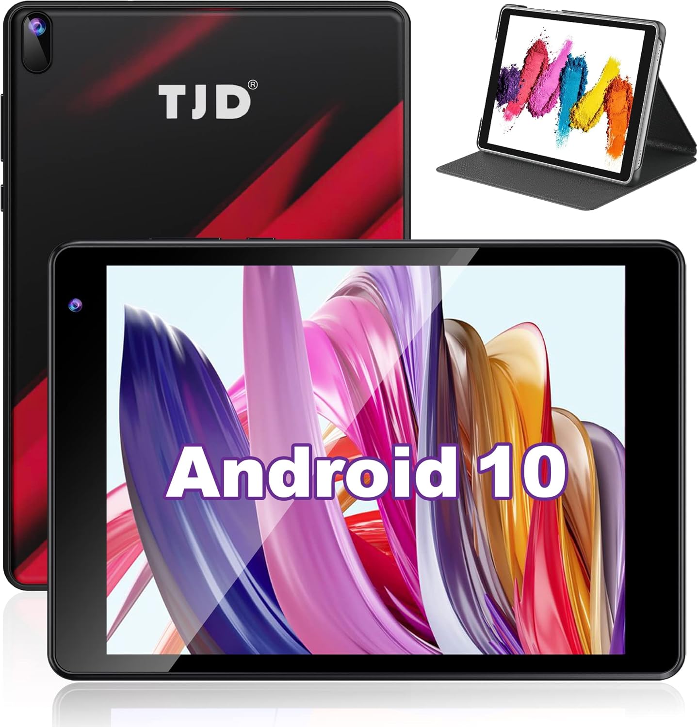 Tablets, Android Tablet 7 inch,Google Certified Android 10, 32GB Storage, Quad-Core Processor, IPS HD Display, Dual Camera, Dual Camera, Wi-Fi, Bluetooth,TJD (Black &Red