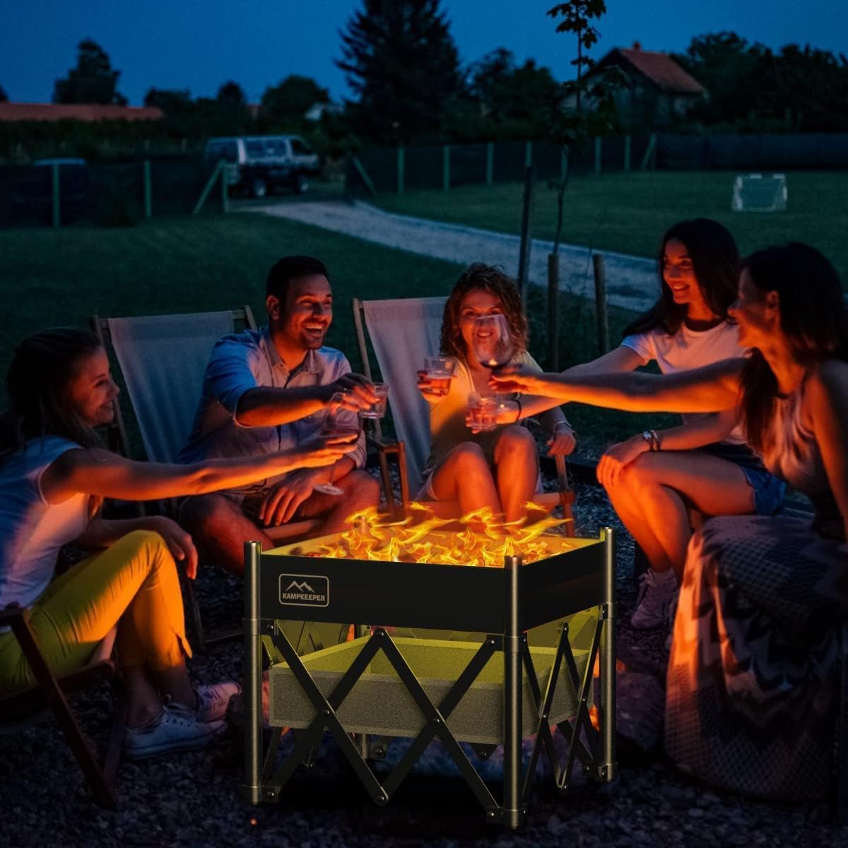 KAMPKEEPER Fire Pit 18 Inch Outdoor Wood Burning Fire Pit,Portable Fire Pit for Camping, Beach Parties,and More,Included Heat Shield for Leave No Trace Fires(Pop-Up Fire Pit + Heat Shield)