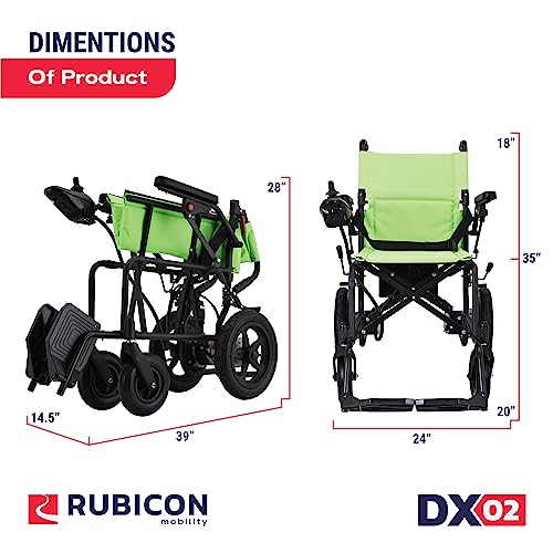 Rubicon DX02- Lightweight (Only 40lbs) Foldable Electric Wheelchair for Seniors - 12 mi Long Cruise Range with 500W Powerful Motor - Airline Approved with Detachable Battery (Model1)