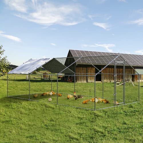 Chicken Coop Large Metal Chicken Run for Yard Walk-in Heavy Duty Chicken Pen with Waterproof and Anti-UV Cover Poultry Cage for Outdoor