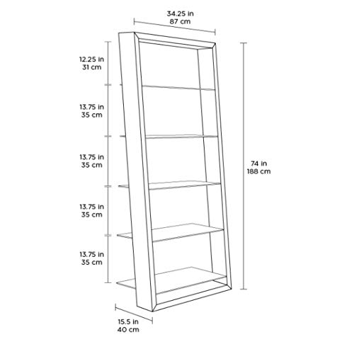BDI Furniture Eileen 5166-74" x 34.25'' Leaning Shelf for Living Room, Family Room or Office with 5 Polished Tempered Glass Shelves, Charcoal Stained Ash