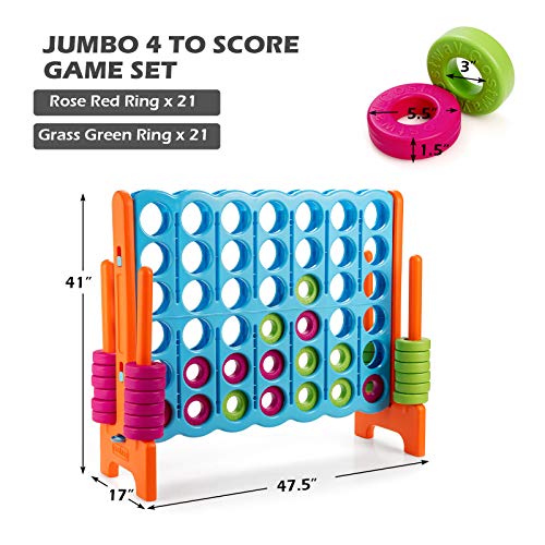 COSTWAY Jumbo 4-to-Score Giant Game Set, 4 in A Row for Kids and Adults, 3.5FT Tall Indoor & Outdoor Game Set with 42 Jumbo Rings & Quick-Release Slider, Perfect for Holiday Party & Family Game