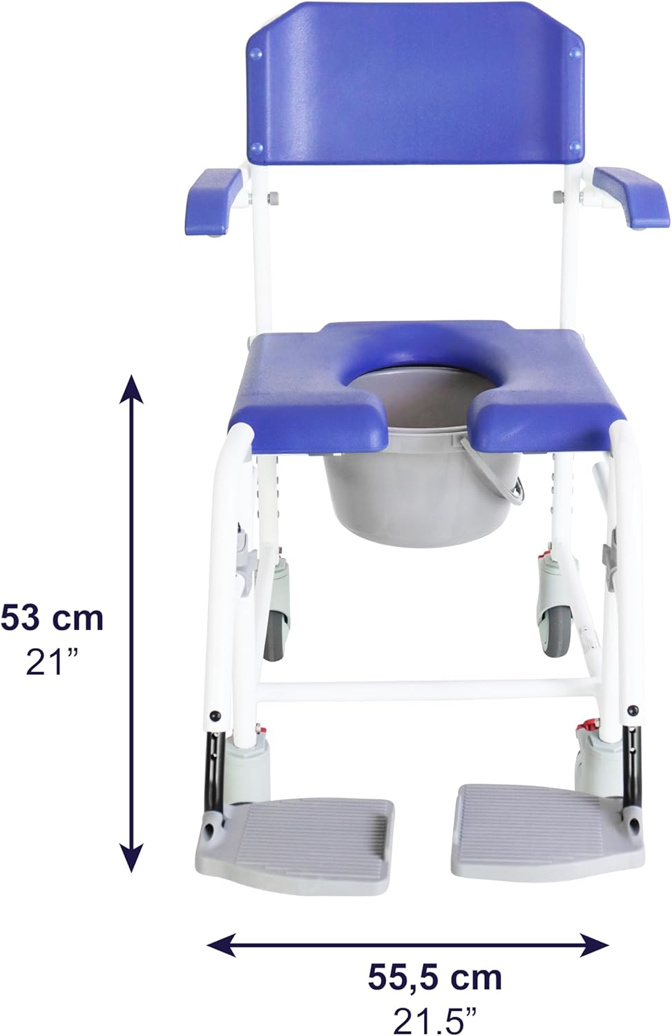 KMINA PRO - Shower Commode Wheelchair with 4 Lockable Wheels for Elderly, Rolling Shower Chair, Adjustable Shower Wheelchairs for Adults, Shower Wheelchair for Inside Shower Blue