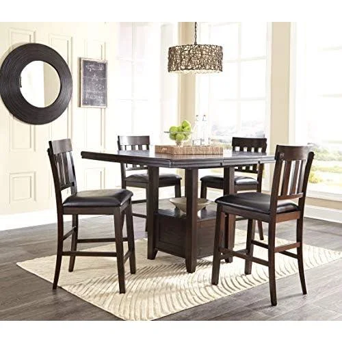 haddigan traditional rectangular 36" counter height dining extension table, dark brown