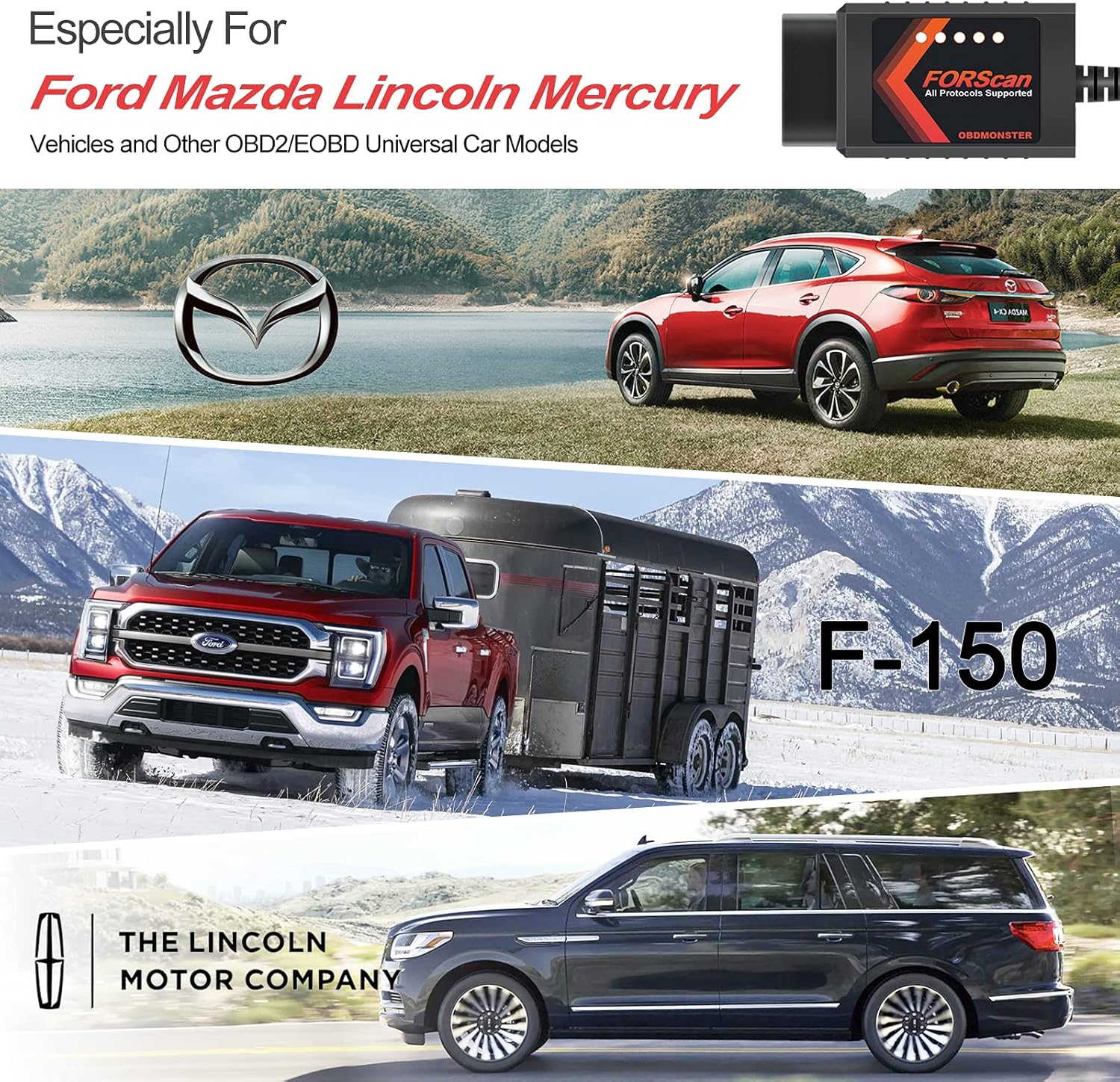 OBDMONSTER ELM327 OBD2 Adapter Compatible with F150 F250 and More, for FORScan MS/HS CAN Automatically Switch, OBDII Diagnostic Scanner via USB for Windows only