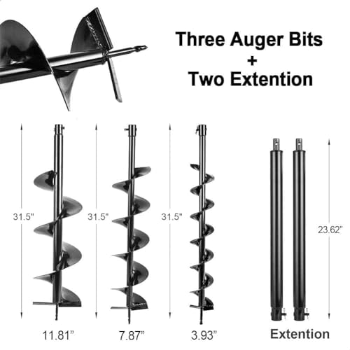 72cc Post Hole Digger, 2200W Post Hole Digger, Gas Powered Earth Auger Digger with Three Drill Bit 4" & 6" & 8" and Three Extension Rods 8" 12" 20" for Fence, Farmland, Garden and Plant