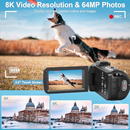 8K 64MP Camcorder Video Camera IR Night Vision 18X Digital Zoom YouTube Vlogging Camcorder