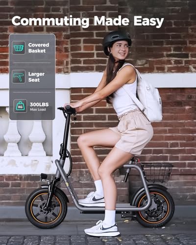 Jasion JS3/PRO Electric Scooter with Seat, 650/850W Peak Motor Electric Scooter Adults, 20/25Miles Ranges Sports Scooter for Adults, 20/25MPH Max Speed, Foldable E-Scooter for Pets, Disc Brakes