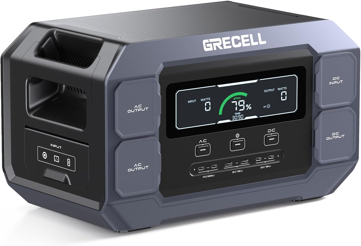 GRECELL Portable Power Station 2200W Solar Generator 1126Wh LiFePO4 Battery Pack, 1.25Hrs Fast Charging, with 4×2200W (4800W Peak) AC Outlets for Home Outdoor