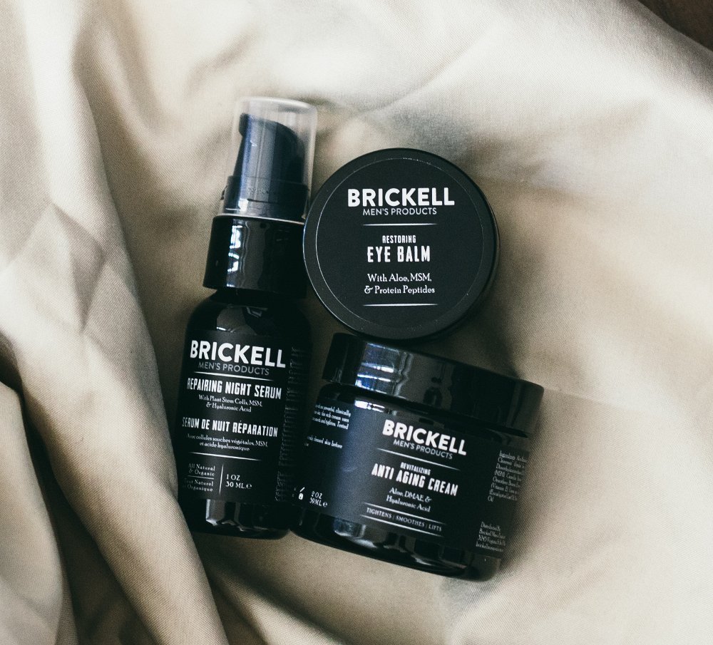Brickell Men's Advanced Anti-Aging Skin Care Set, Night Face Cream, Vitamin C Facial Serum and Eye Cream, Natural and Organic, Scented, Skin Care Gift Set