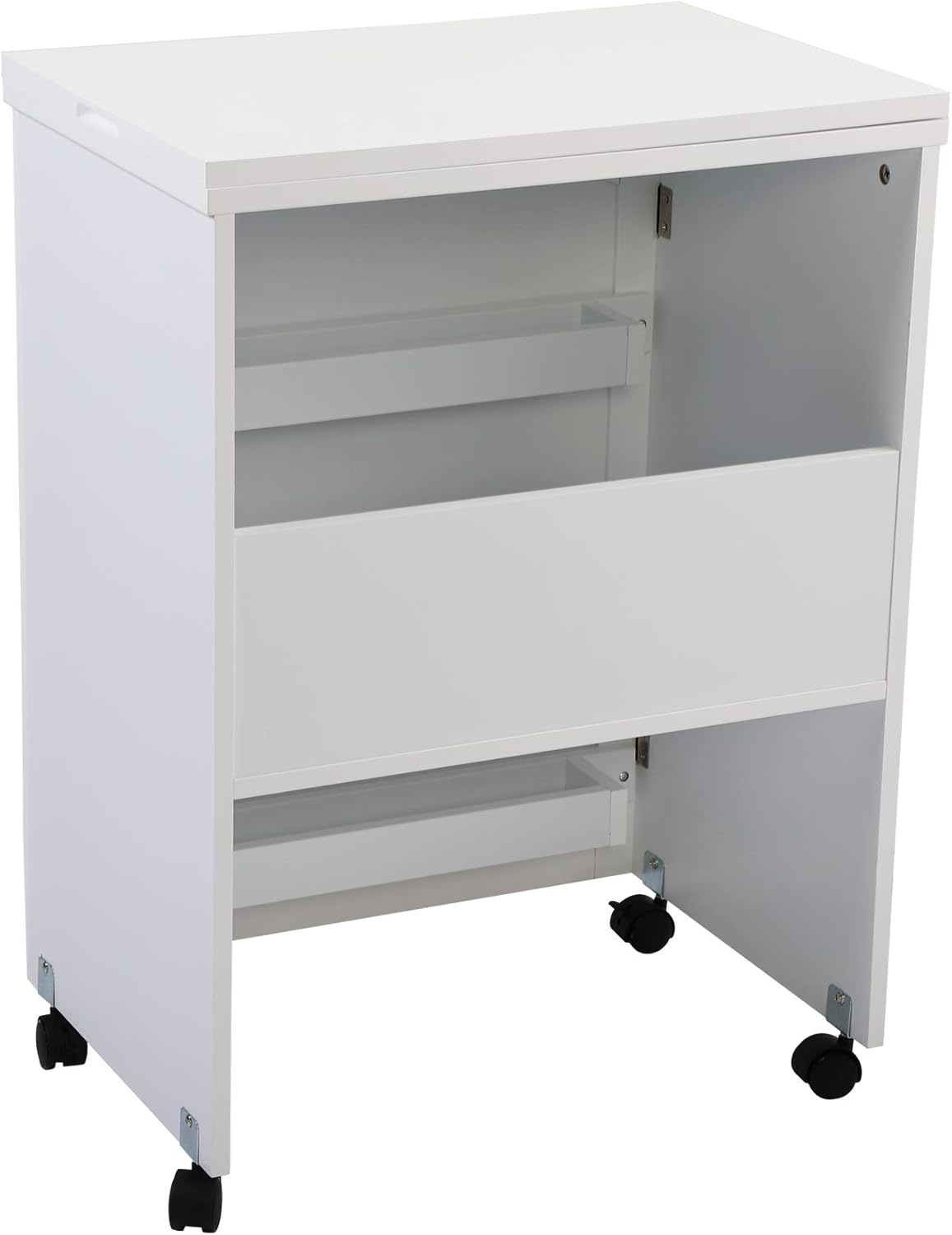Sewing Table, Foldable Craft Table with Storage, Sewing Machine Table Desk with Cabinet, White