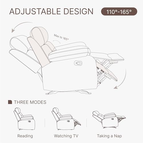 Leather Recliner Chair Manual Sofa Rocker for Adults with Overstuffed Arm for Living Room Bedroom Home Theater Seating, Brown