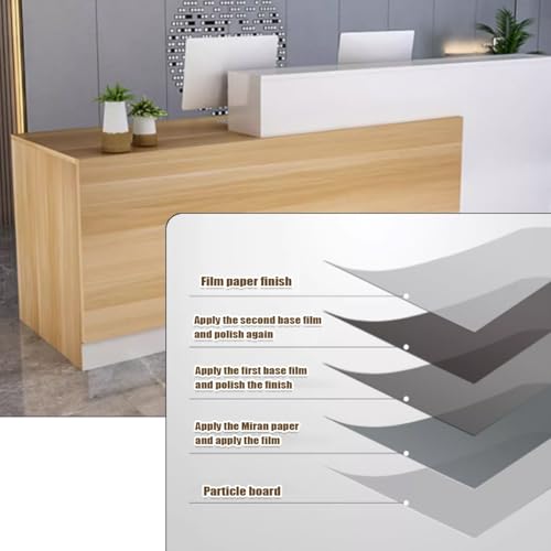 Reception Counter Desk Modern Retail Counter L-shaped Reception Desk with Counter and Lockable Drawer Modern Office Receptionist Desk for Spa, Shop, Office(Wood Grain-Right,160x60x100cm)