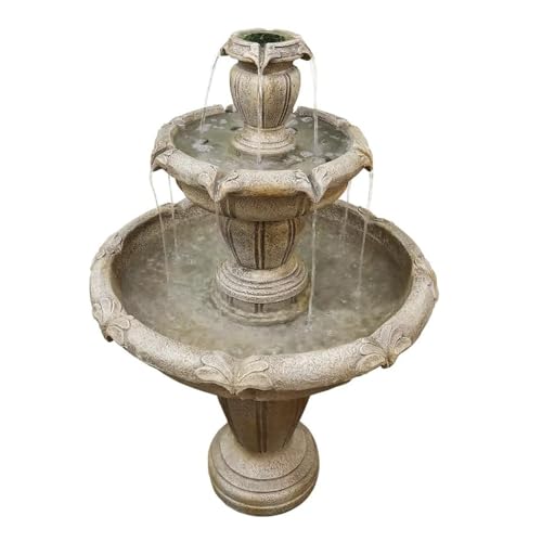 48” H Outdoor Floor Water Fountain, 3-Tiers Concrete Water Fountain with Submersible Electric Pump - Garden Cascading Waterfall for Yard Patio Lawn Home Decor