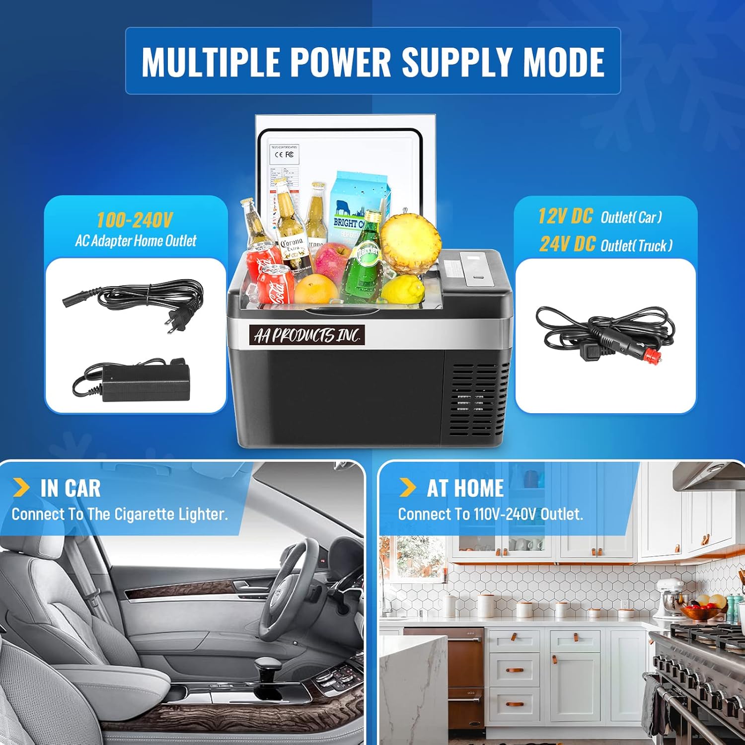 AA Products Car Fridge 26 Quart/25L Refrigerator with 12/24V DC Cord and 100-240V AC Adapter for Truck RV Trip Camping and Home -7.6�H~ 50�H Black