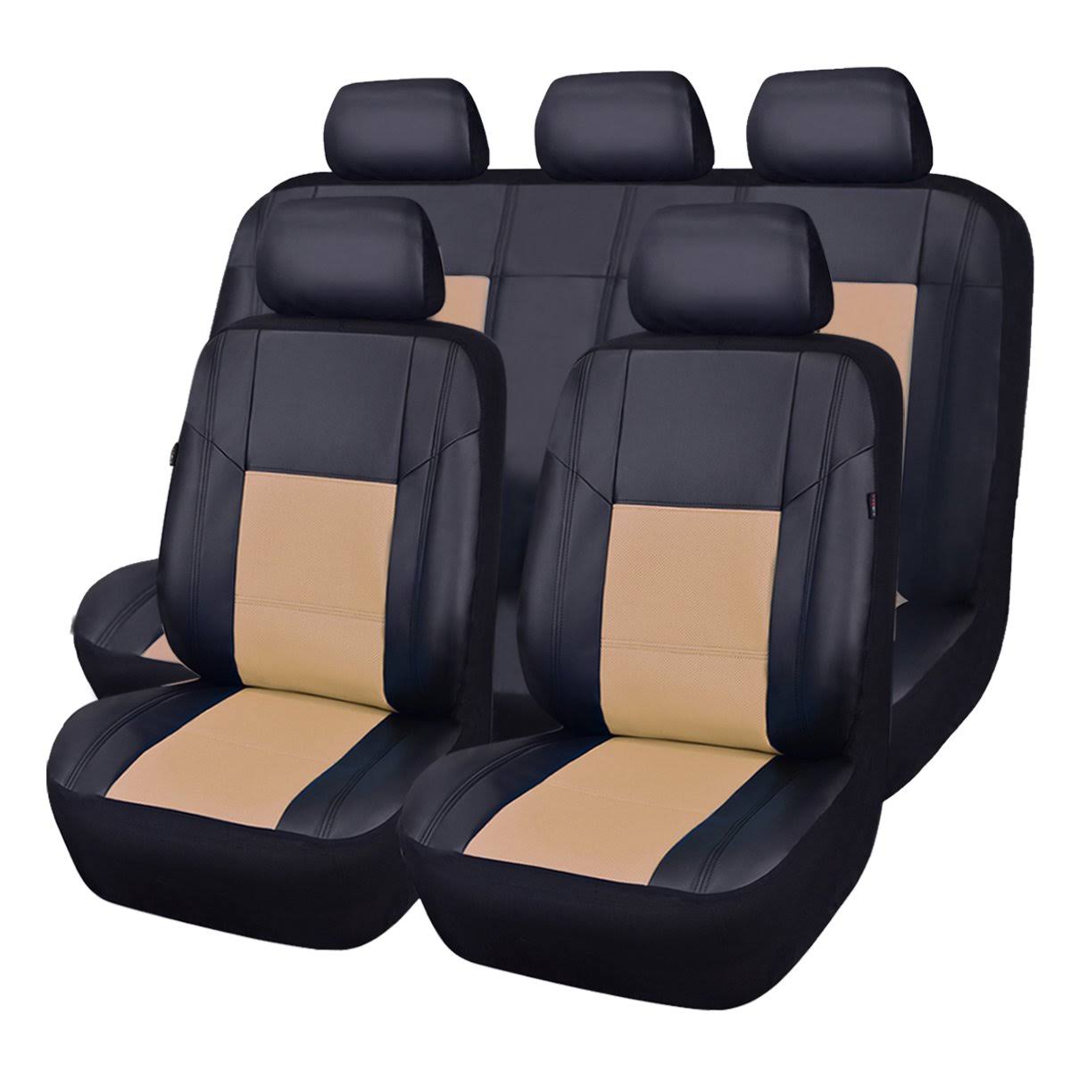 Car Pass Skyline PU Leather Universal Car Seat Covers, 11-Piece, Beige