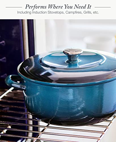 Merten & Storck European Crafted Enameled Iron, Round 7QT Dutch Oven Casserole with Lid, Lava Red