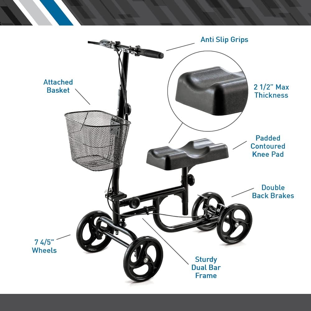 BodyMed Knee Walker – Injured Ankle & Foot Recovery Scooter – Lightweight Foldable Knee Walker for Adults – Wheeled Mobility Caddy for Orthopedic Injuries