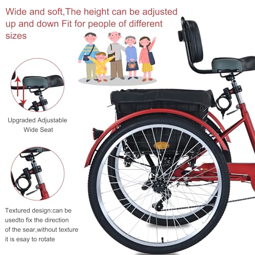 Upgraded Adult Tricycle, 7 Speed Tricycle for Adults with Front & Rear Baskets, 3 Wheel Bikes for Adults, Adult Tricycles for Women Men Seniors, Adult Trike, 26 inch Three Wheel Bikes