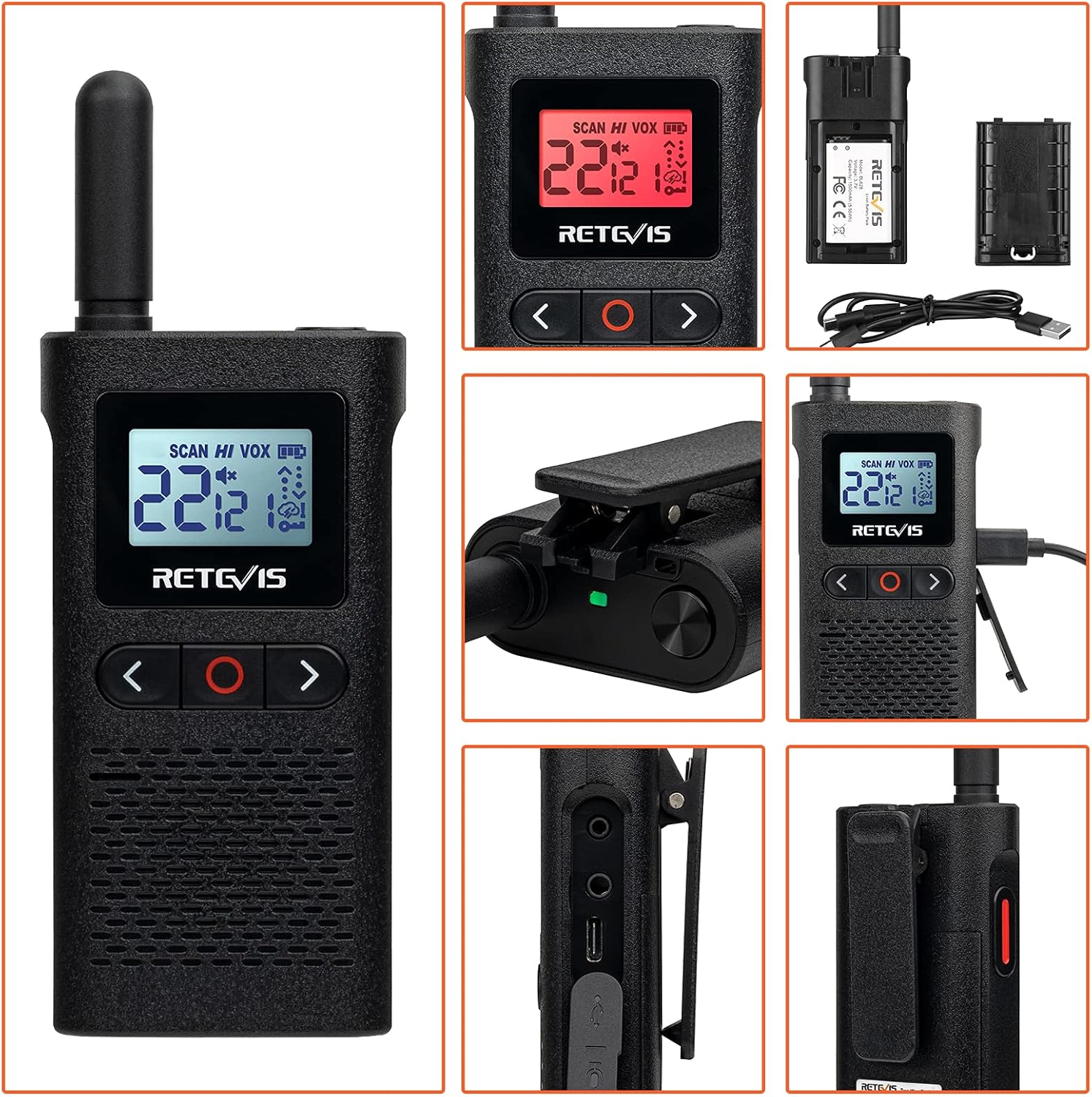 Retevis RB28 Walkie Talkies with Earpiece,Rechargeable 2 Way Radios with Large LCD Screen,1500mAh Battery USB-C Charging,Portable Two Way Radio for Adults Healthcare Business School(10 Pack)