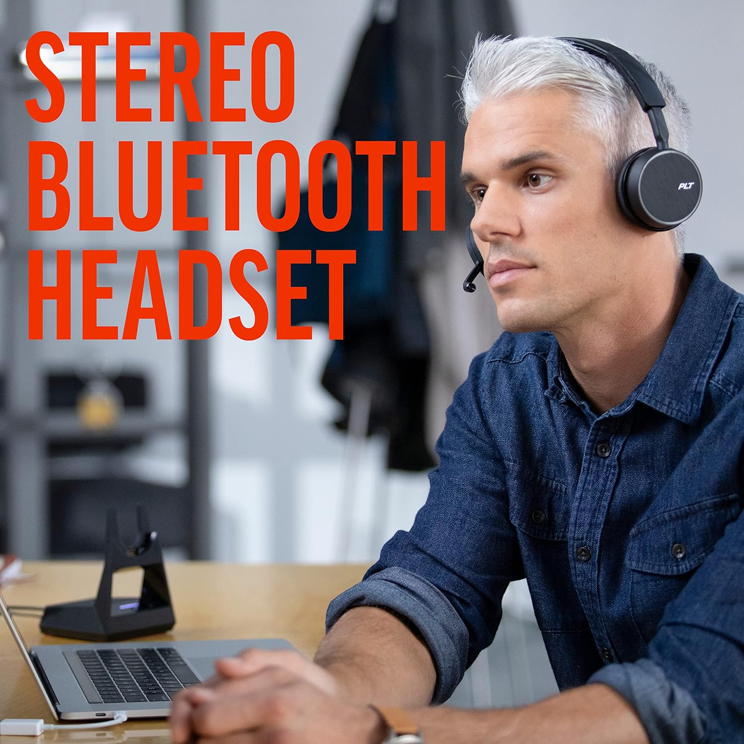 Plantronics - Voyager 4210 UC USB-A with Charge Stand (Poly) - Bluetooth Single-Ear (Monaural) Headset - Connect to PC, Mac, & Desk Phone - Noise Canceling - Works with Teams, Zoom & more