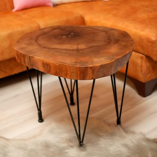Custom Walnut Live Edge Coffee Table, Solid Wood Table, Round Coffee Table, Wooden Side Table, Rustic Furniture, Unique Mid Century Modern (24" (60 cm))