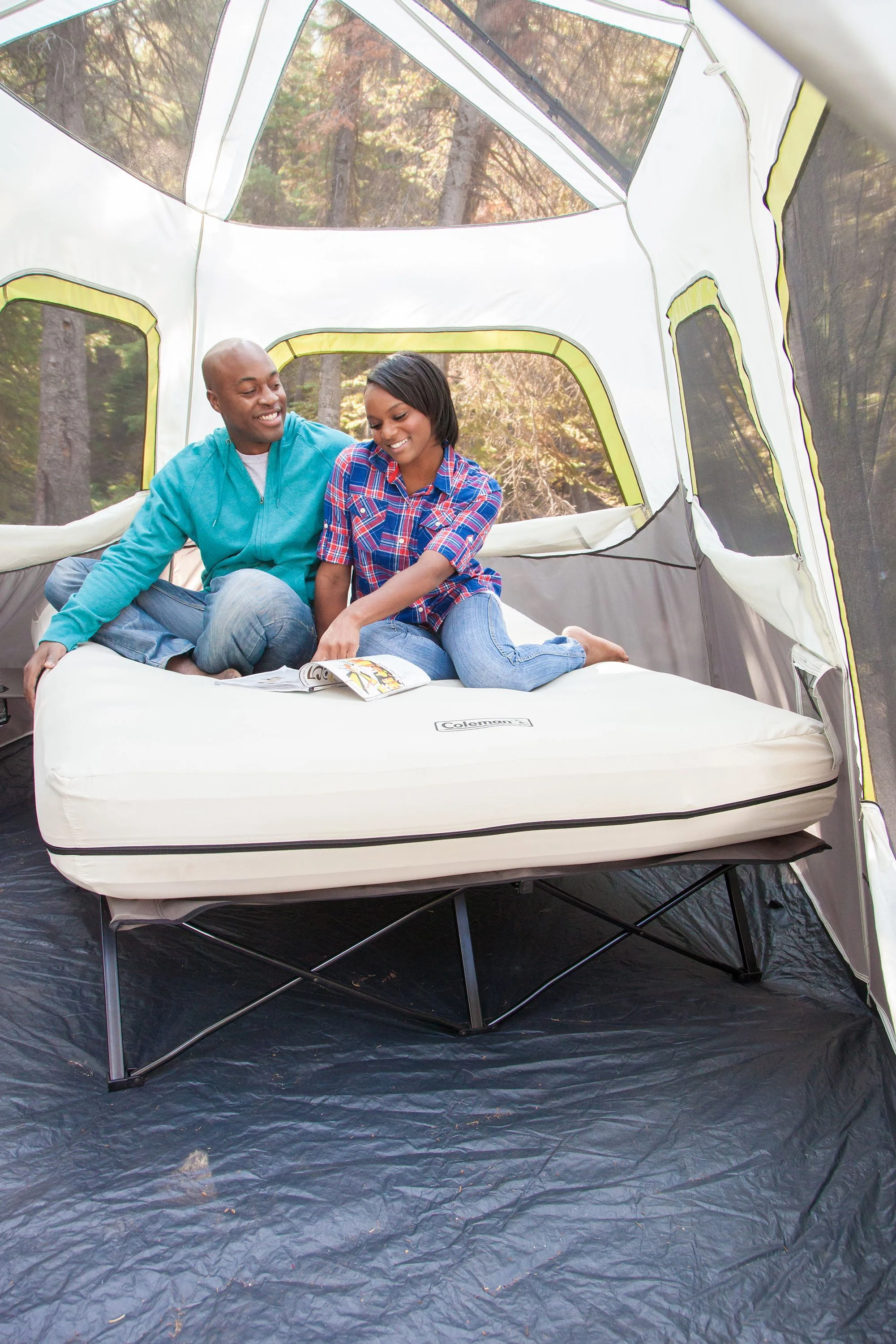 Coleman Cot and Thick Queen Air Mattress Combo Side Tables, Pump Included