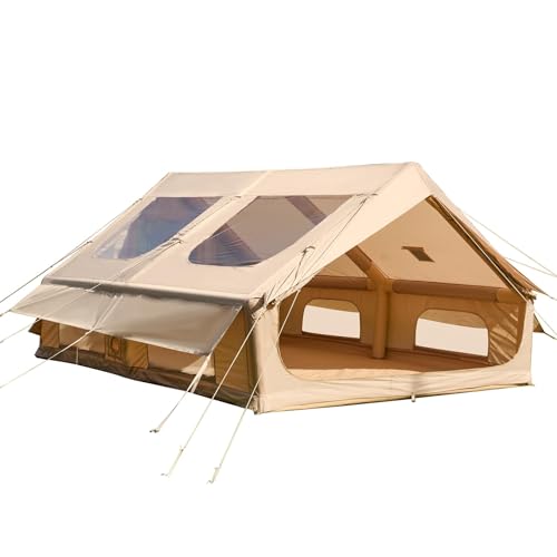 YOLENY Inflatable Tents for Camping, 4/6/8/10/12 Person Tent with TPU Skylight, Mesh Windows, Stove Jack & Pump, Easy Setup 4 Season Glamping Tent, Waterproof & Windproof