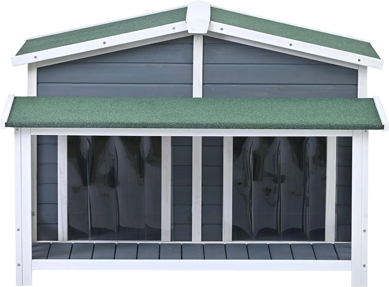 Large Wooden Dog House Outdoor, Outdoor & Indoor Dog Crate, Cabin Style, With Porch, 2 Doors, Gray And Green