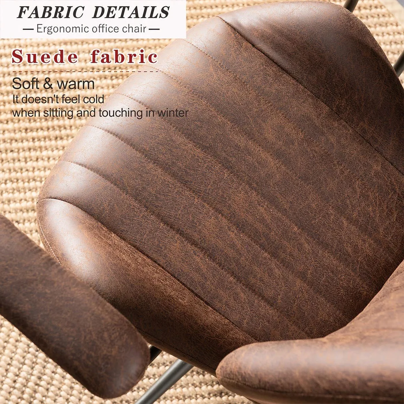 HOOOWOOO Home Office Desk Chair with Wheels Suede Fabric Cross Legged Simple Wide Seat Chair,Modern Ergonomic Comfortable Adjustable Computer Chairs-Brown