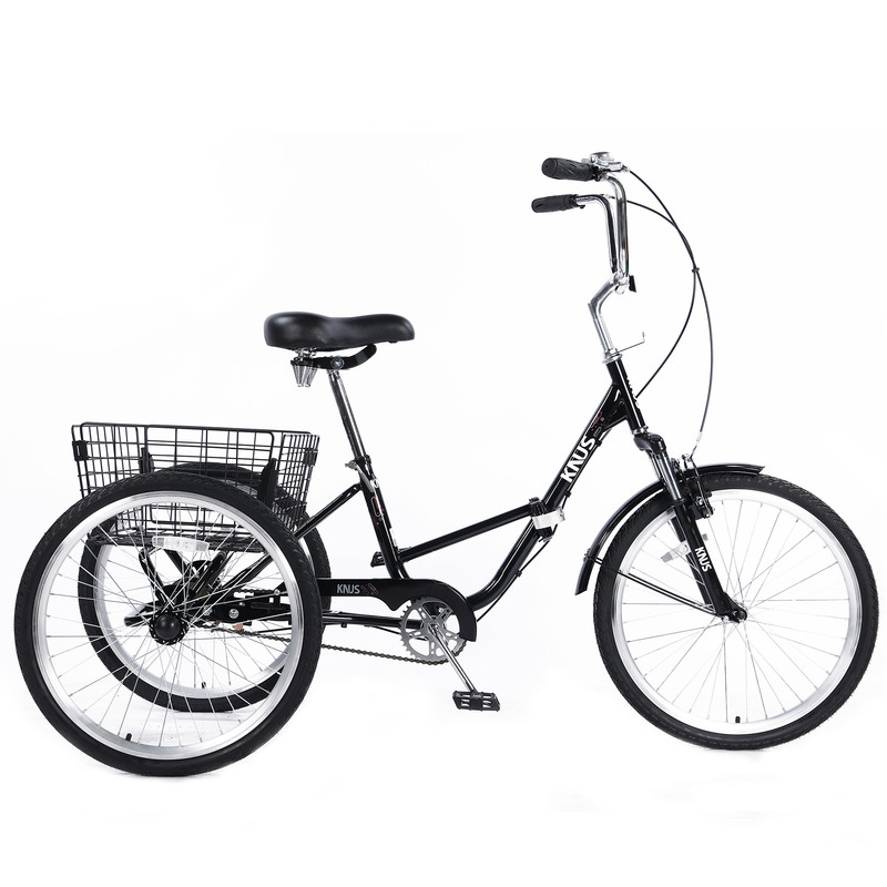 Okimo 20in 3-Wheel Folding Tricycles for Adult Portable Outdoor Folding Trike with Large Basket for Adults, Black