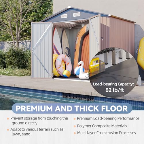 8'x4' Shed Galvanized Steel Storage Sheds with Triple Doors Weatherproof Outdoor Utility Sheds, Dual Lock Lean to Shed with Sloped Roof for Mower, Bike, Generator, Garden Tools (Black)