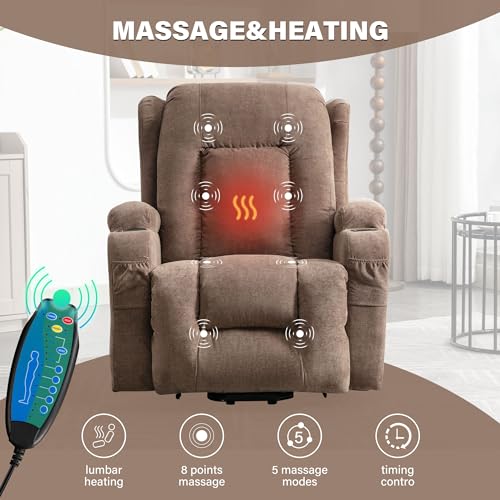 Power Lift Recliner Chair with Heat & Massage for Seniors - Electric Motor, USB Port, Side Pockets, and Adjustable Recline,Blue