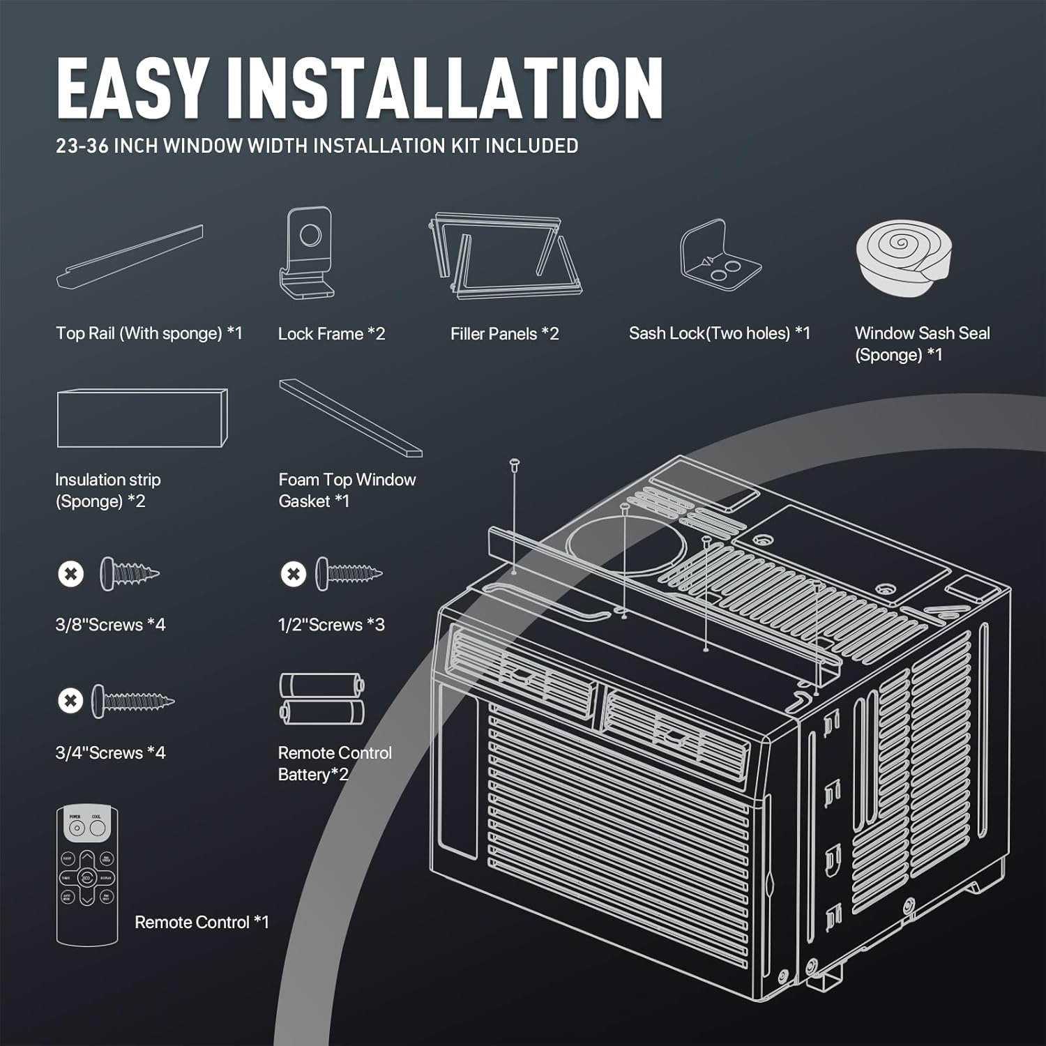 6000 BTU 115V Smart Window AC for Rooms up to 250 sq.ft. Quiet Operation Window-Mounted AC Unit with Remote Control, Dehumidifier, Washable Filter and Timer for Bedroom Living Room