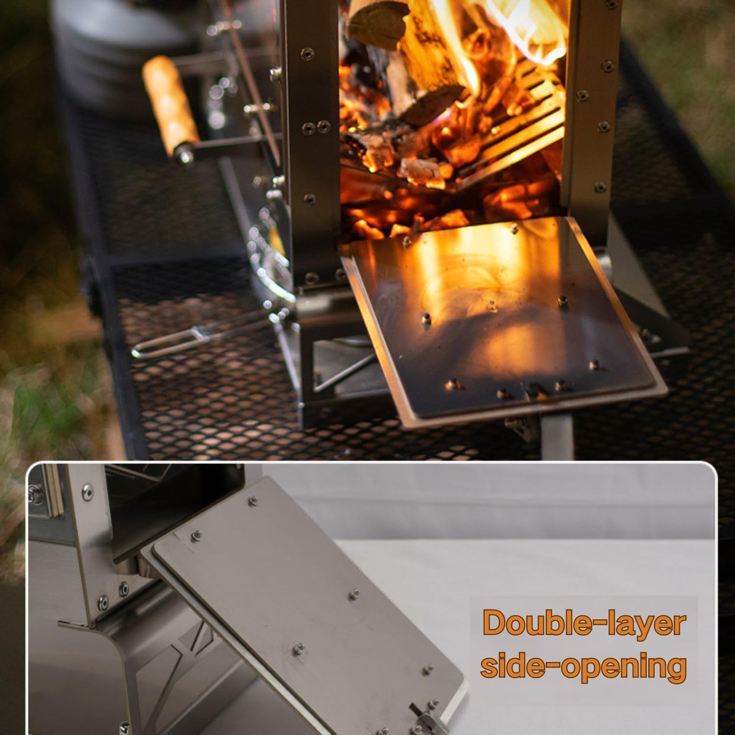 3F UL GEAR Portable Outdoor Wood Burning Stove with Chimney Pipe, Tent Heater & Stove with Fireproof Glass Window, Camping Stove Oven With Pellet Bin for Backpacking,Fishing, Hiking,Picnic