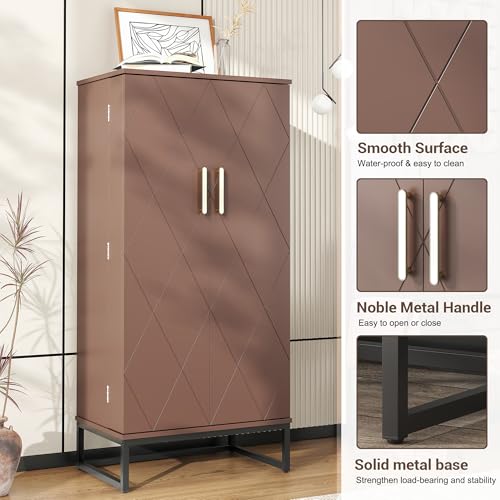 51” Pantry Cabinets, White Freestanding Kitchen Pantry Storage Cabinet with Adjustable Shelves, Buffet Cupboards Storage Cabinet for Home Office Use, White + Gold