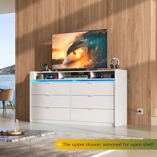 WLIVE 9 Drawer Dressers, Modern Large Wood Dresser Chest for Bedroom Organize with Sturdy Metal Handle, TV Stand for 75 inch TV, Living Room Office, Hallway, Ball Bearing Slide, Grey Oak (63" W)