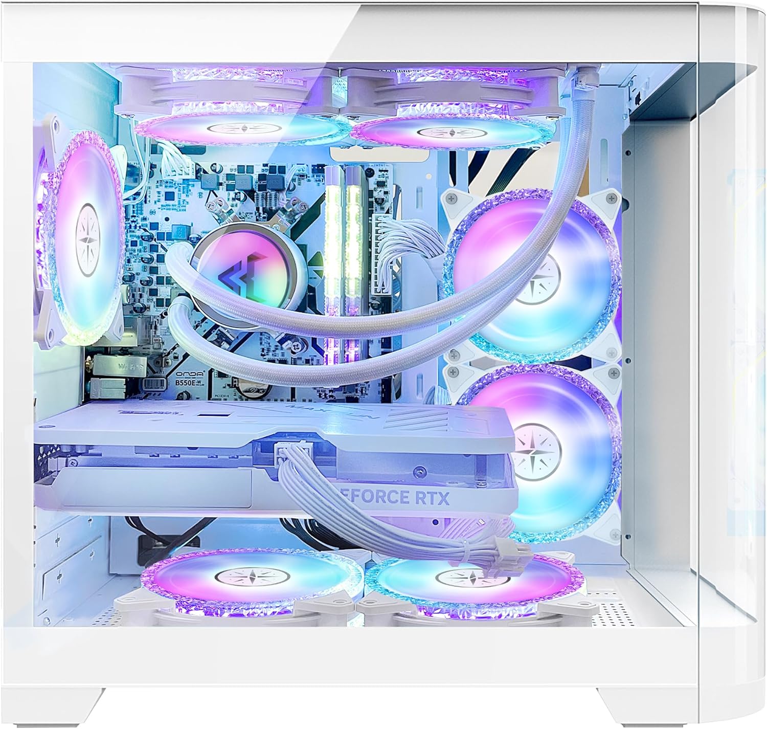 Poseidon White Gaming PC Desktop - AMD Ryzen 7 5700X 8-Core 3.4GHz - GeForce RTX 4060-1TB M.2 +1TB SATA SSD - 32GB DDR4 3200MHz - 240mm AIO CPU Liquid Cooler - Windows 11 Pro Computer
