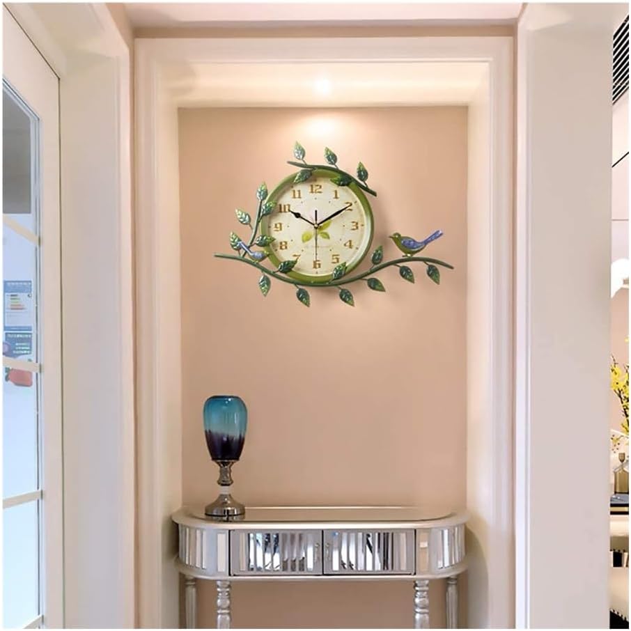 Wall Clock Vintage Garden Creative Mute Clock Country Living Room Bedroom European Minimalist Bird Styling Clock Wall Clock