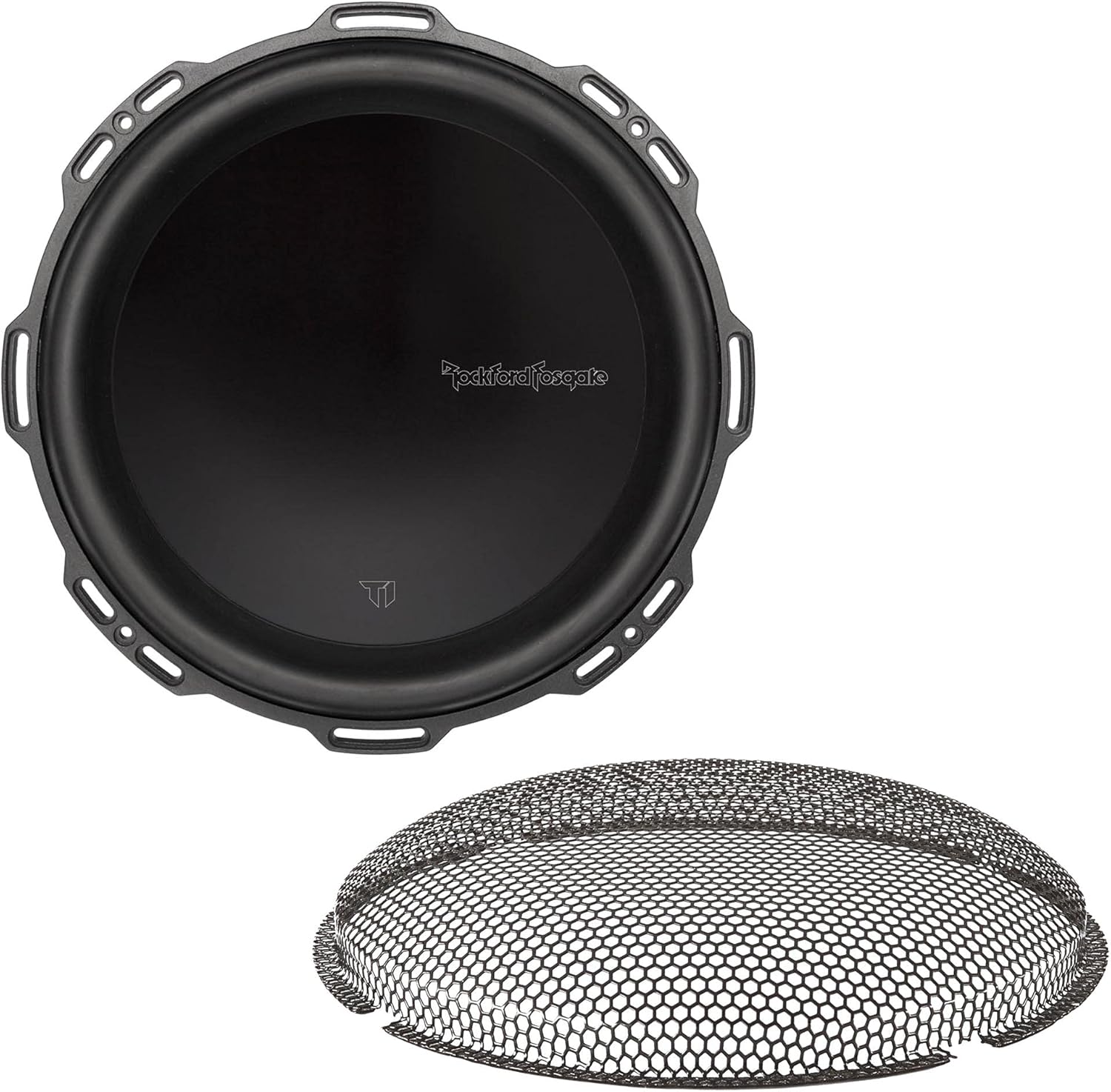 Rockford Fosgate T1D412 Power Series T1 12" Dual 4-Ohm Subwoofer and a T1SG-12 Stamped Mesh Grille