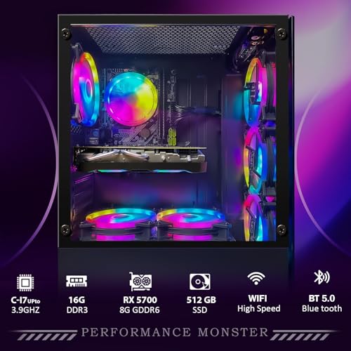 STGAubron Gaming Desktop PC, Radeon RX 580 8G GDDR5, Intel Core i7 3.4G up to 3.9G, 16G DDR3, 1T SSD, 600M WiFi,BT 5.0,RGB Fan x 6,RGB Keyboard&Mouse&Mouse Pad,RGB BT Sound Bar,RGB BT Gaming Mic,W10H6