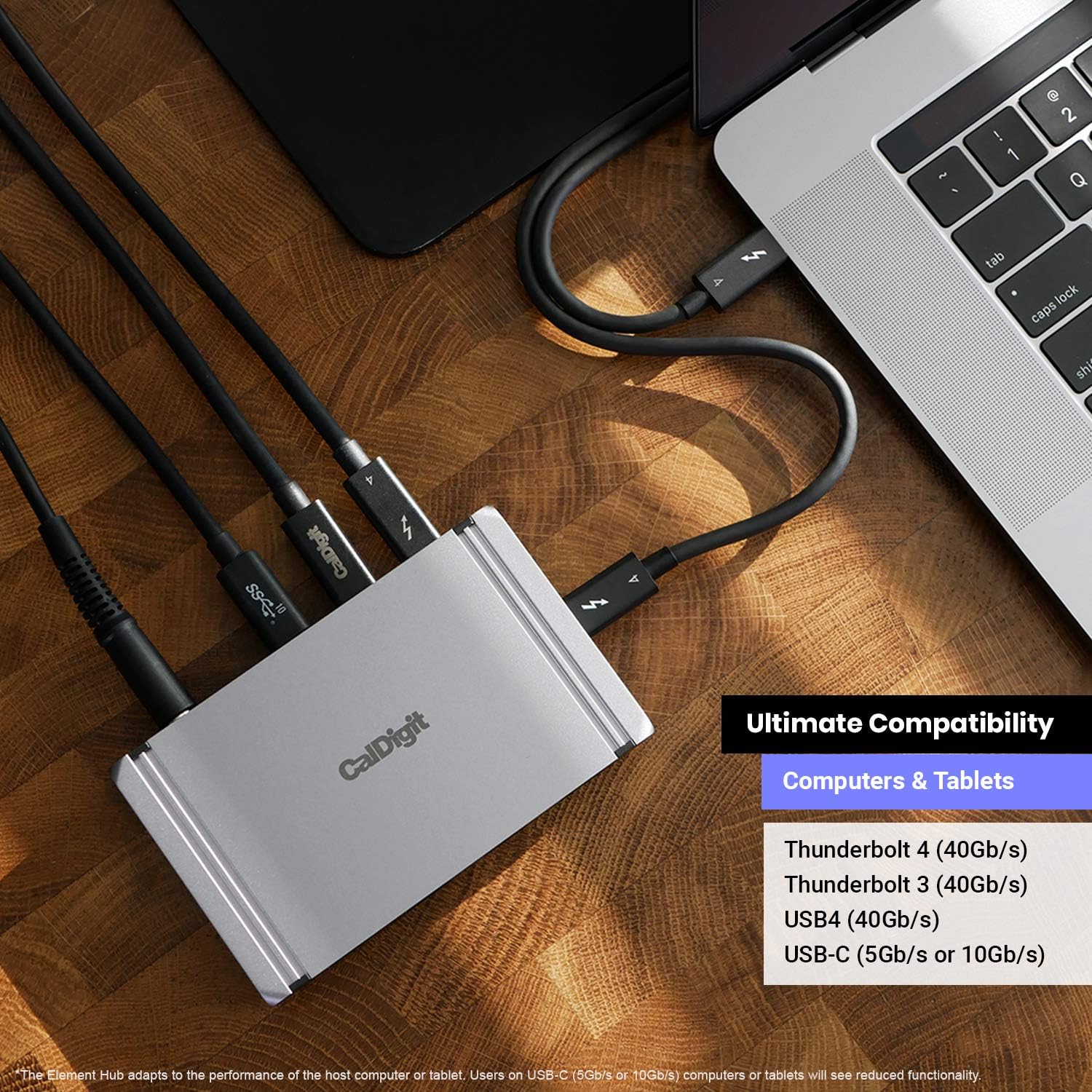 CalDigit Thunderbolt 4 Element Hub - Universal Multi-Port Hub, 4X Thunderbolt 4/USB4 Ports, 4X USB 3.2 Gen2 10Gb/s Ports, Single display up to 8K or Dual 4K 60Hz Displays, 60W Charging with 0.8m Cable