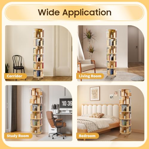 Rotating Bookshelf, 360 Display 4 Tier Floor Standing Bookcase Storage Rack for Kids&Adult, Corner Bookshelf, Wood Narrow Book Shelf Organizer for Bedroom, Living Room, Study Room, (4 Tier)